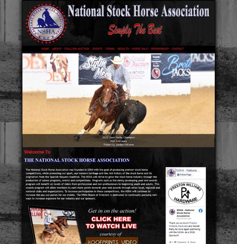 National Stock Horse Association website built by Big Sky Internet Design