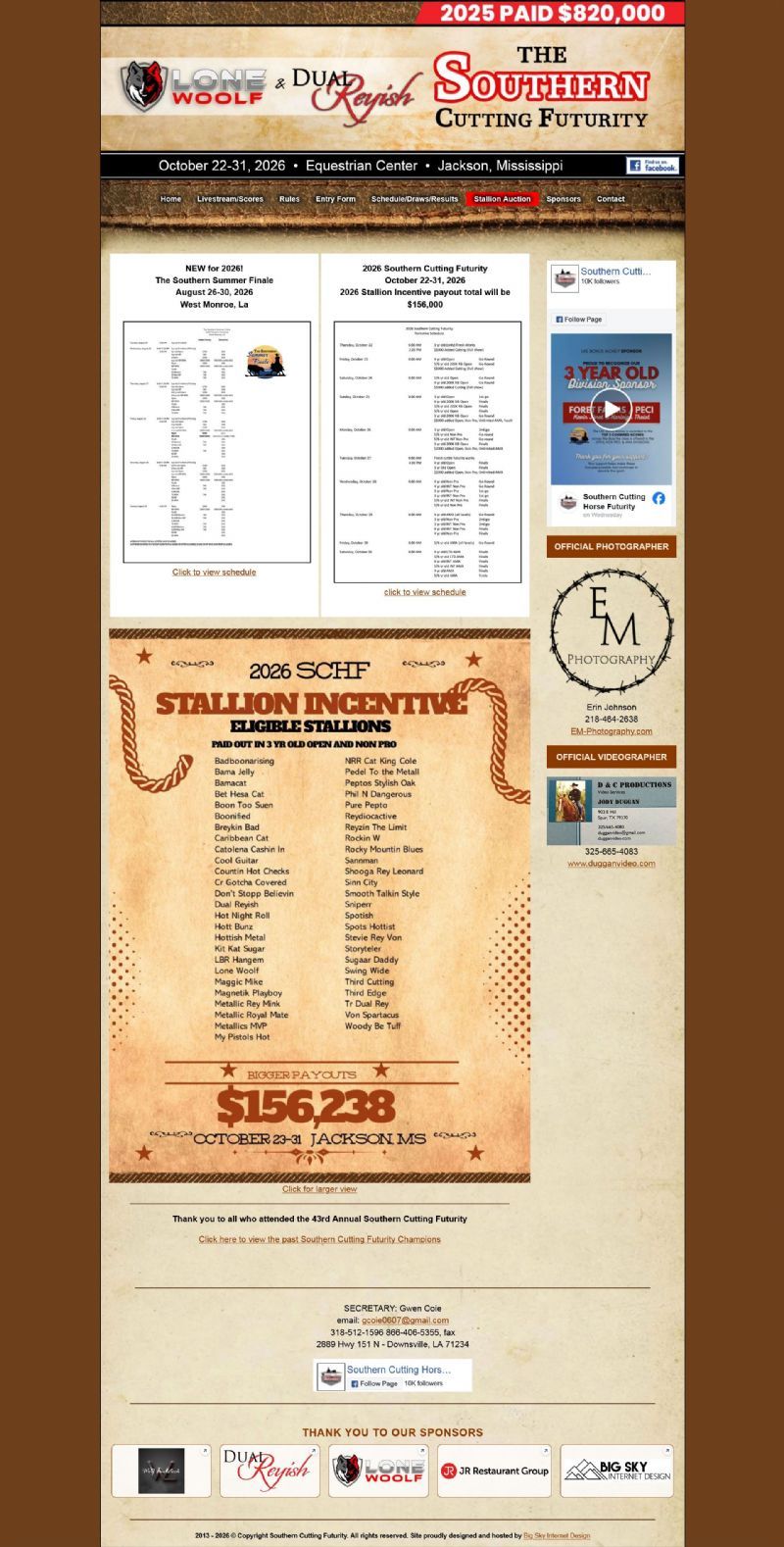 Southern Cutting Futurity website built by Big Sky Internet Design