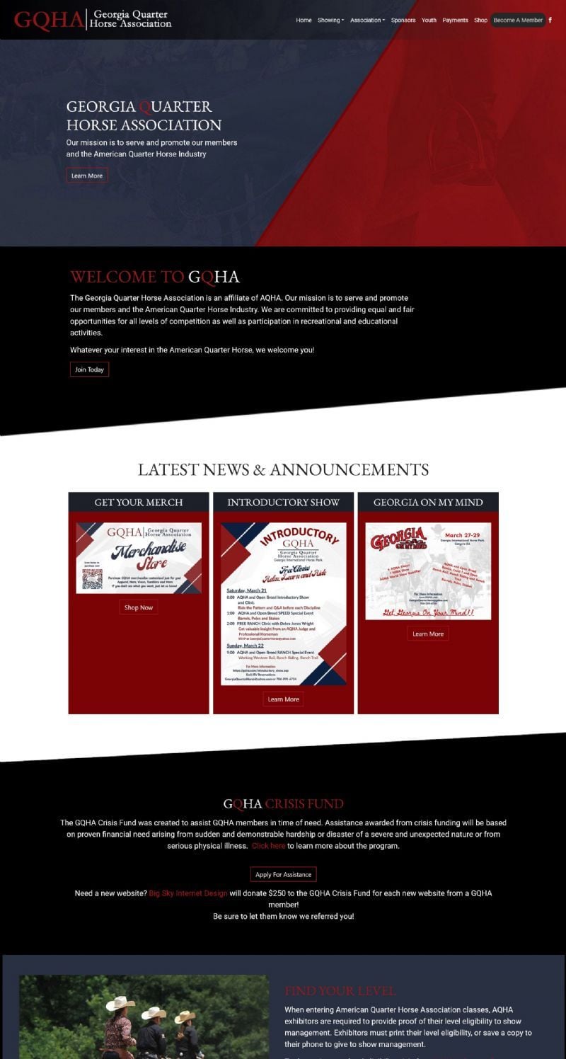 Georgia Quarter Horse Association website built by Big Sky Internet Design