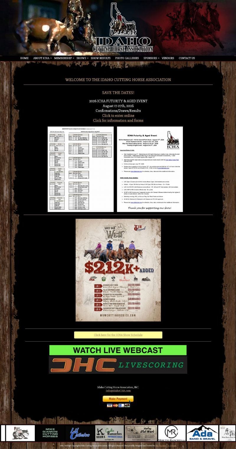 Idaho Cutting Horse Association website built by Big Sky Internet Design